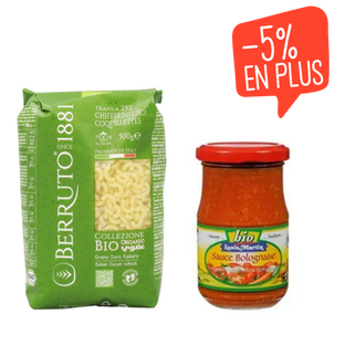Lot Coquillettes bio et Sauce bolognaise bio