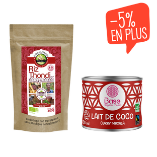 Lot riz rouge du kerala equitable bio etlLait de coco curry masala équitable & bio
