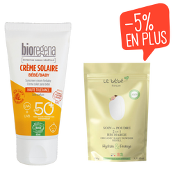 Lot Soin en poudre 2 en 1 pour bébé sans talc et crème solaire bébé SPF50+ certifiée bio