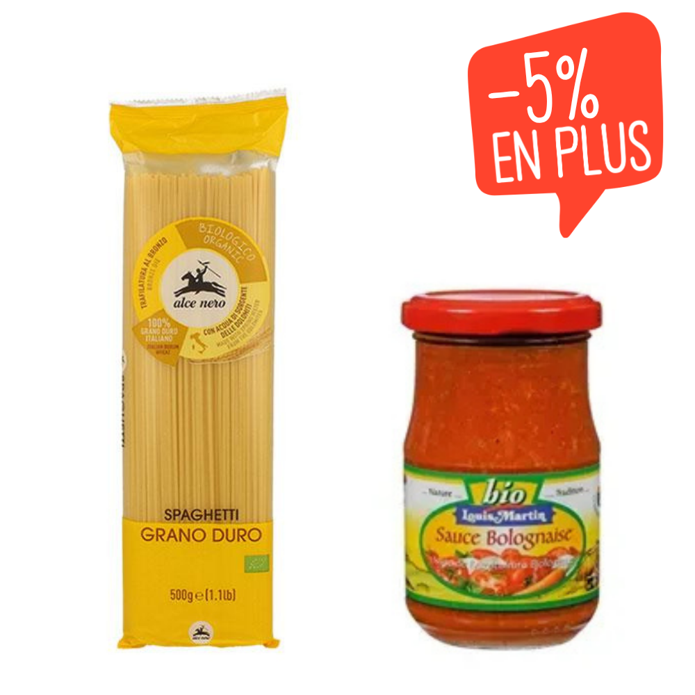 Lot spaghetti bio et sauce bolognaise bio