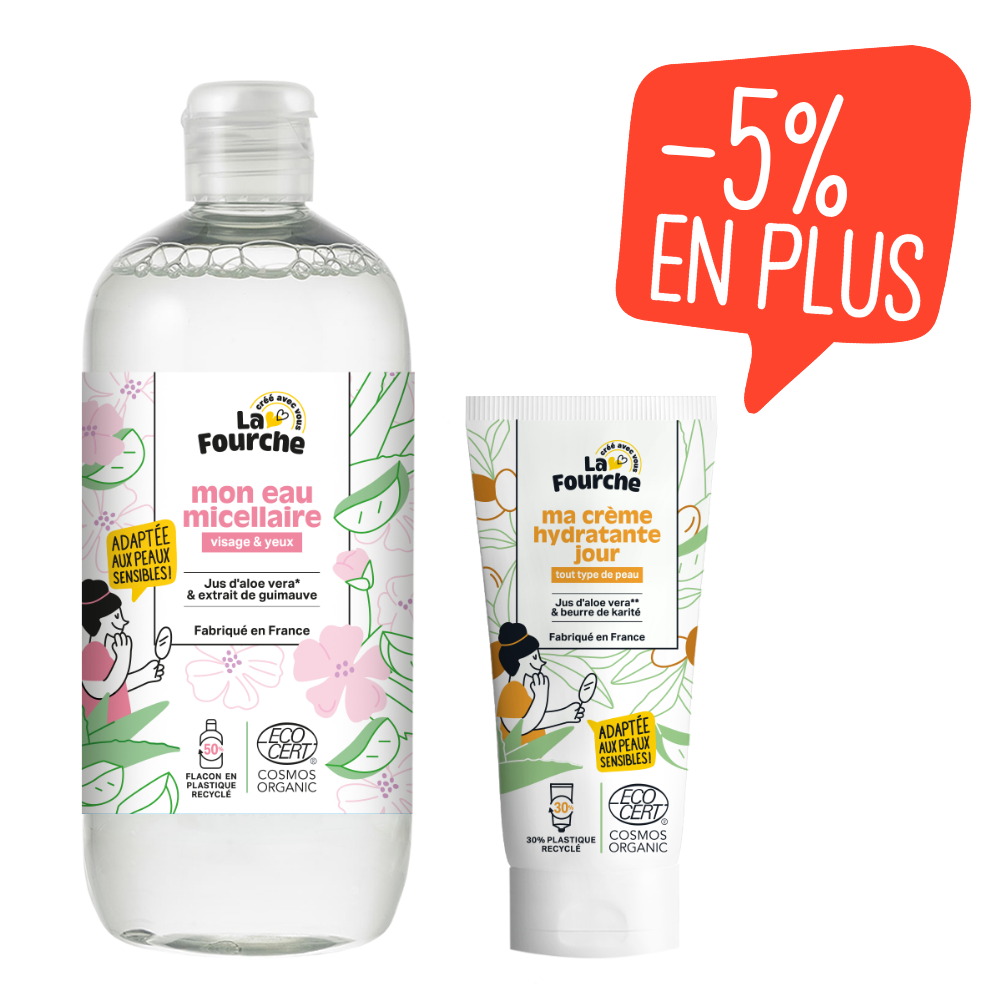 Panier ma routine visage en 2 étapes eau micellaire et crème hydratante