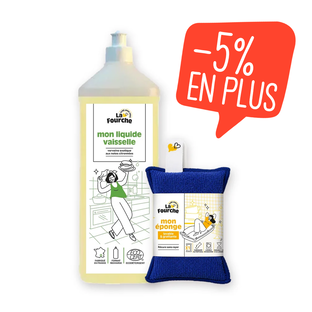 Mes essentiels vaisselle - Liquide vaisselle certifié Ecodétergent et éponge lavable grattante