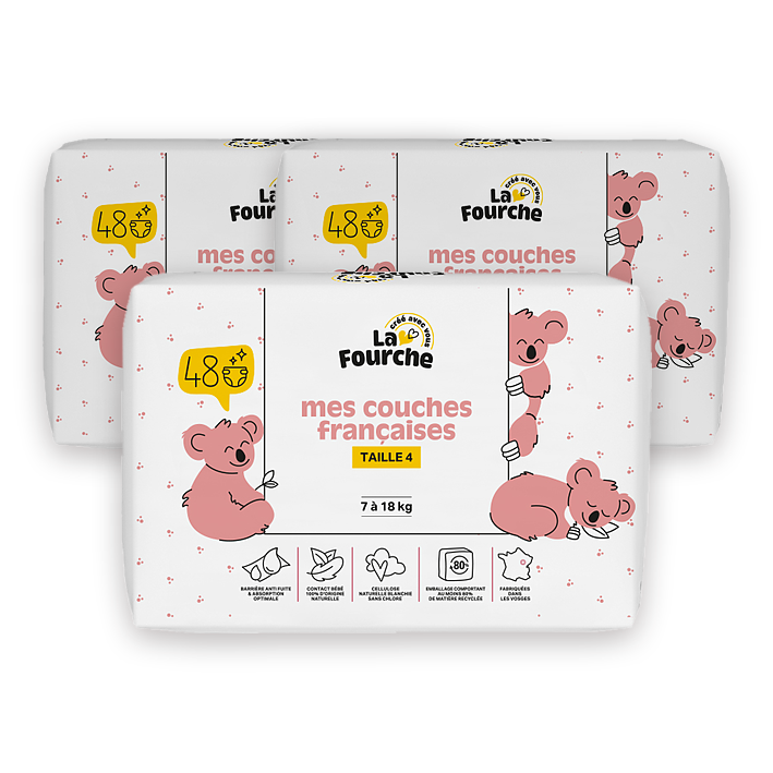 Pack de Couches françaises T4 (7 - 18 kg) avec matières d'origine naturelle x3 x 3