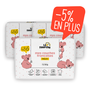Pack de Couches françaises T4 (7 - 18 kg) avec matiÚres d'origine naturelle x 144