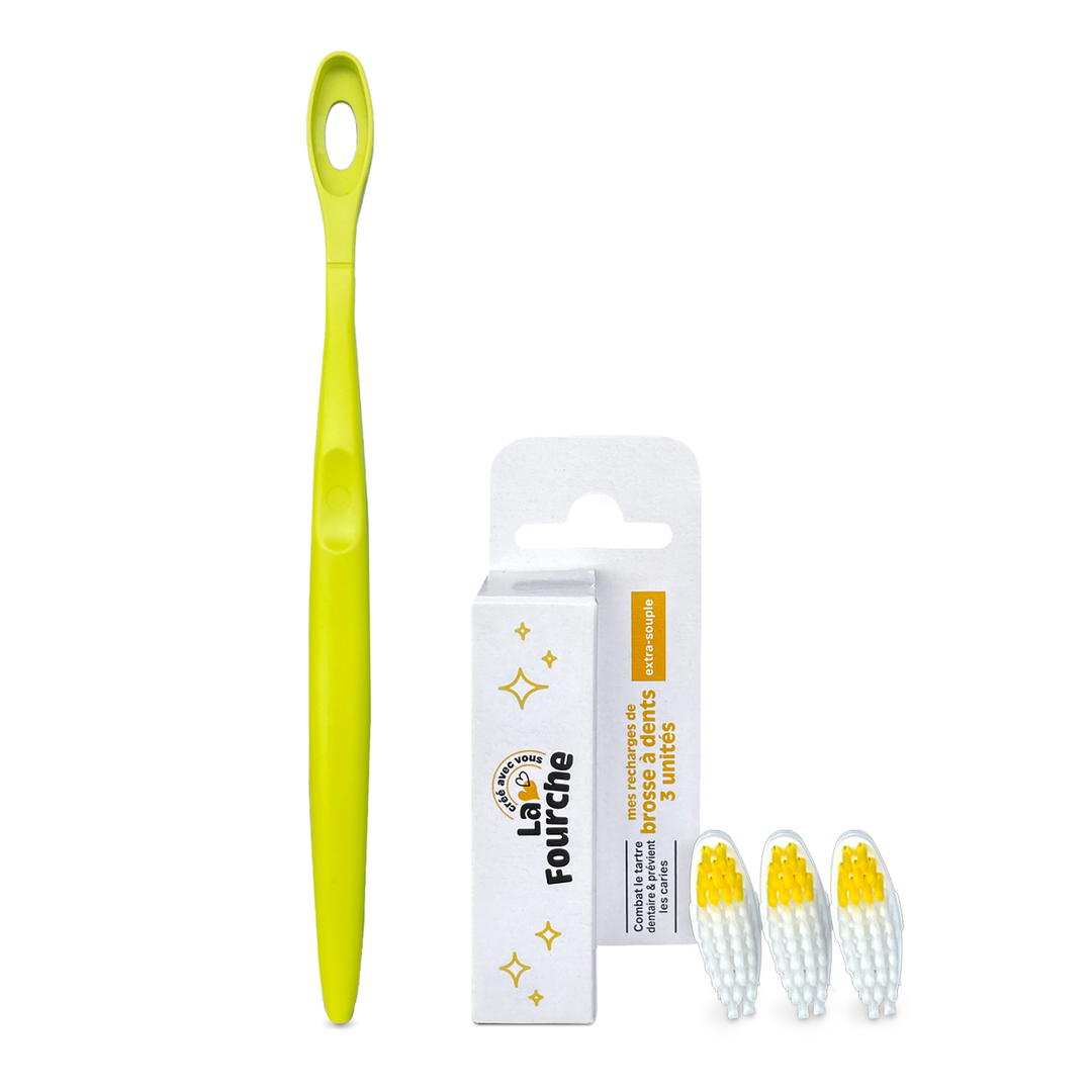 Panier brosse à dents rechargeable extra souple et manche vert