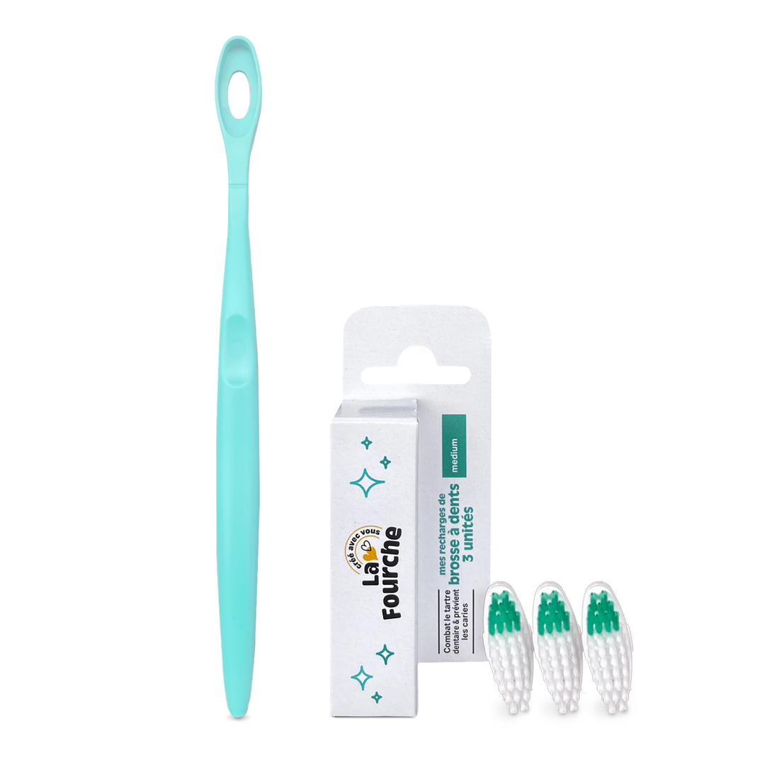 Panier brosse à dents rechargeable medium et manche bleu