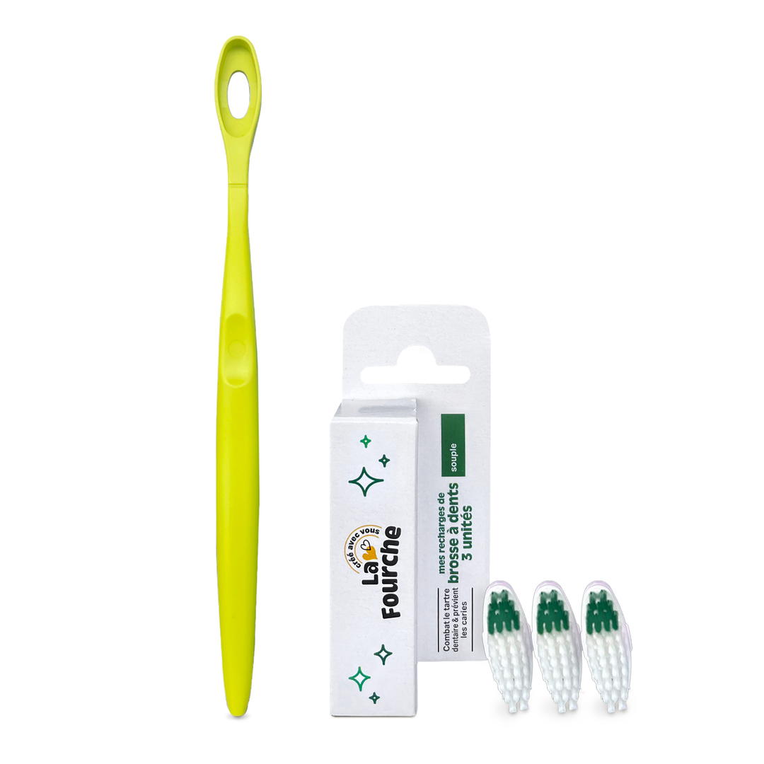 Panier brosse à dents rechargeable souple et manche vert