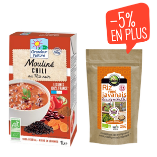 Panier chili sin carne : riz pandan équitable bio et mouliné chili bio