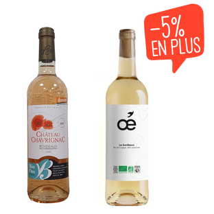 Panier duo de vin : vin blanc AOC Bordeaux blanc 13° bio & vin rosé Bordeaux bio