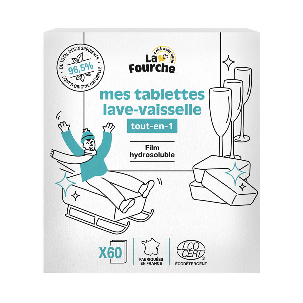 Tablettes lave-vaisselle tout-en-1 certifiées Ecodétergent - Nouvelle formule ! x 60
