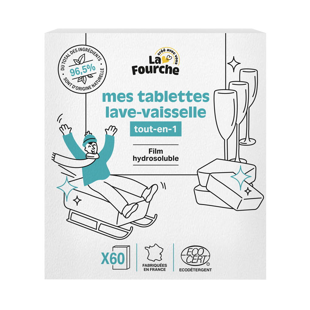 Tablettes lave-vaisselle tout-en-1 certifiées Ecodétergent - Nouvelle formule ! x 60