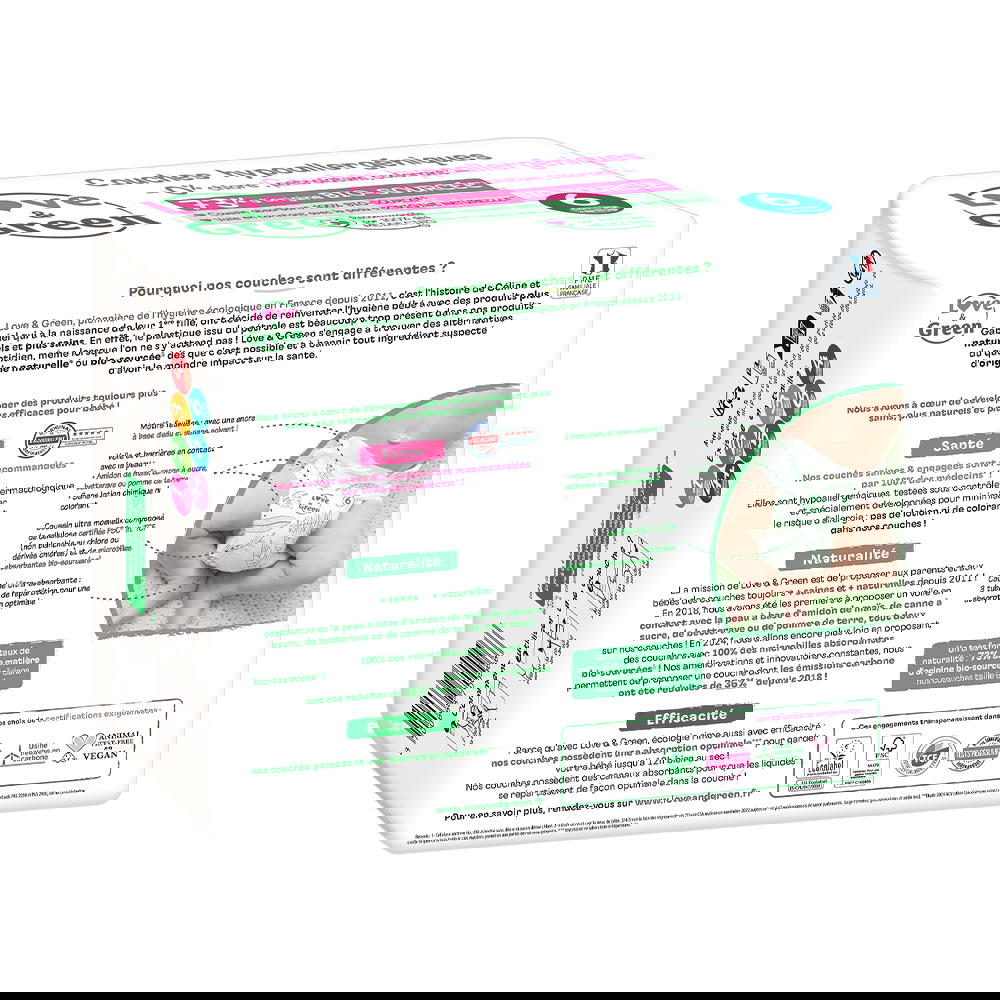 Couches T6 (15kg et +) hypoallergéniques x 34