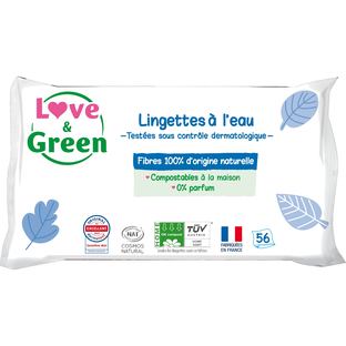 Lingettes à l'eau fibres d’origine naturelle x 56
