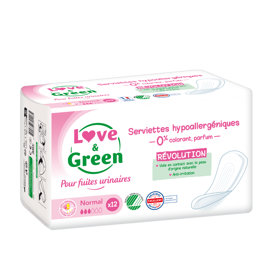 Serviettes incontinence pour fuites urinaires hypoallergéniques normal x 16