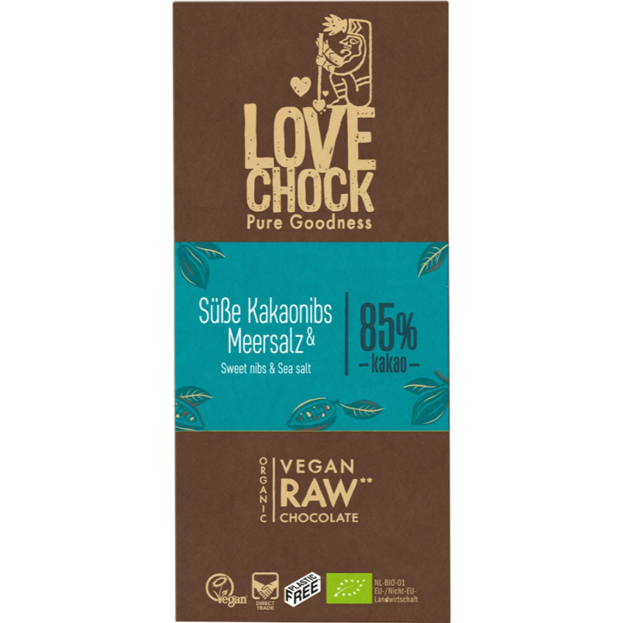Bio Schokolade Kakaonibs & Meersalz 85% Kakao, vegan
