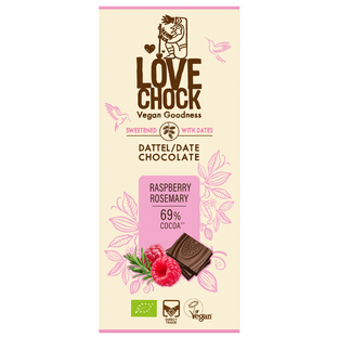 Tablette chocolat framboise romarin sucrée avec des dattes bio