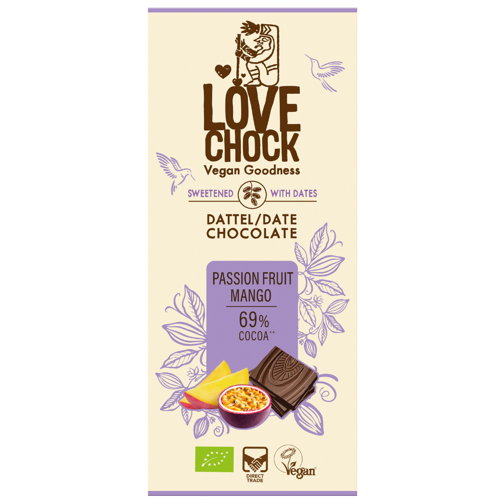 Tablette chocolat fruit de la passion mangue sucrée avec des dattes bio