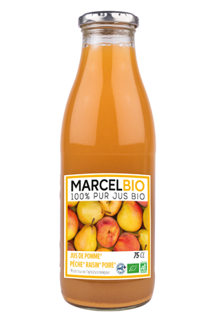 Jus de fruits pomme pêche poire bio