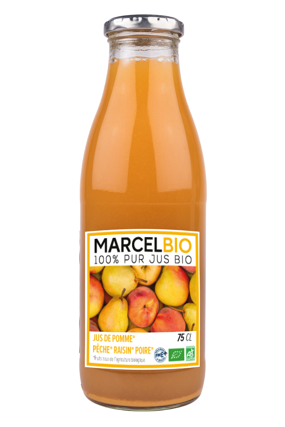 Jus de fruits pomme pêche poire bio