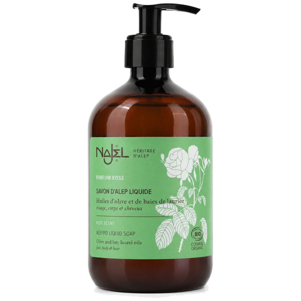Savon d'alep liquide rose de damas certifié cosmos organic