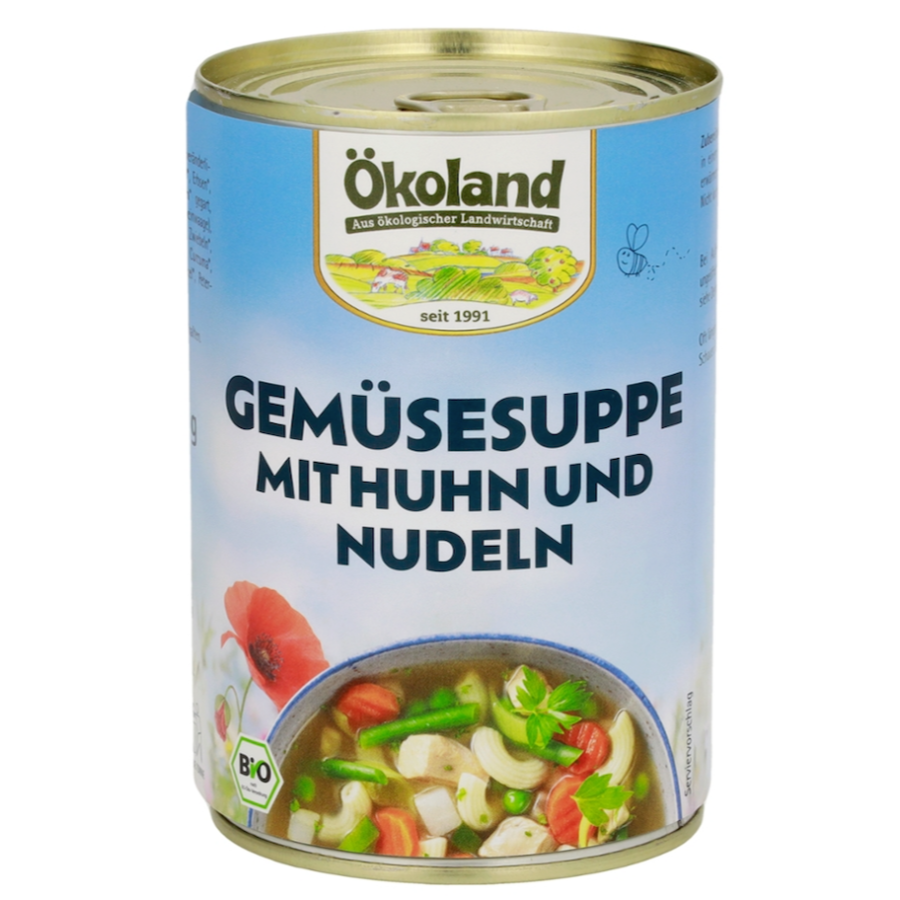 Bio Gemüsesuppe mit Huhn und Nudeln