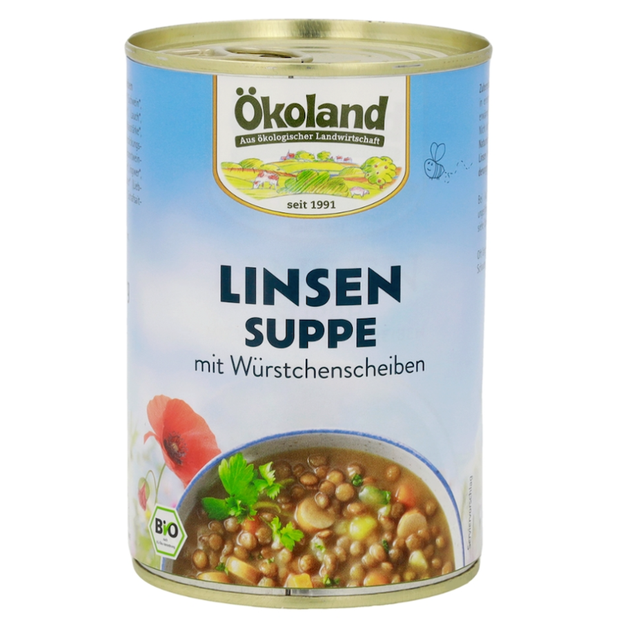 Bio Linsensuppe mit Würstchenscheiben
