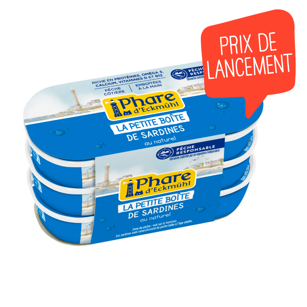 Petite boîte de sardines au naturel - pêche responsable - 3x39g
