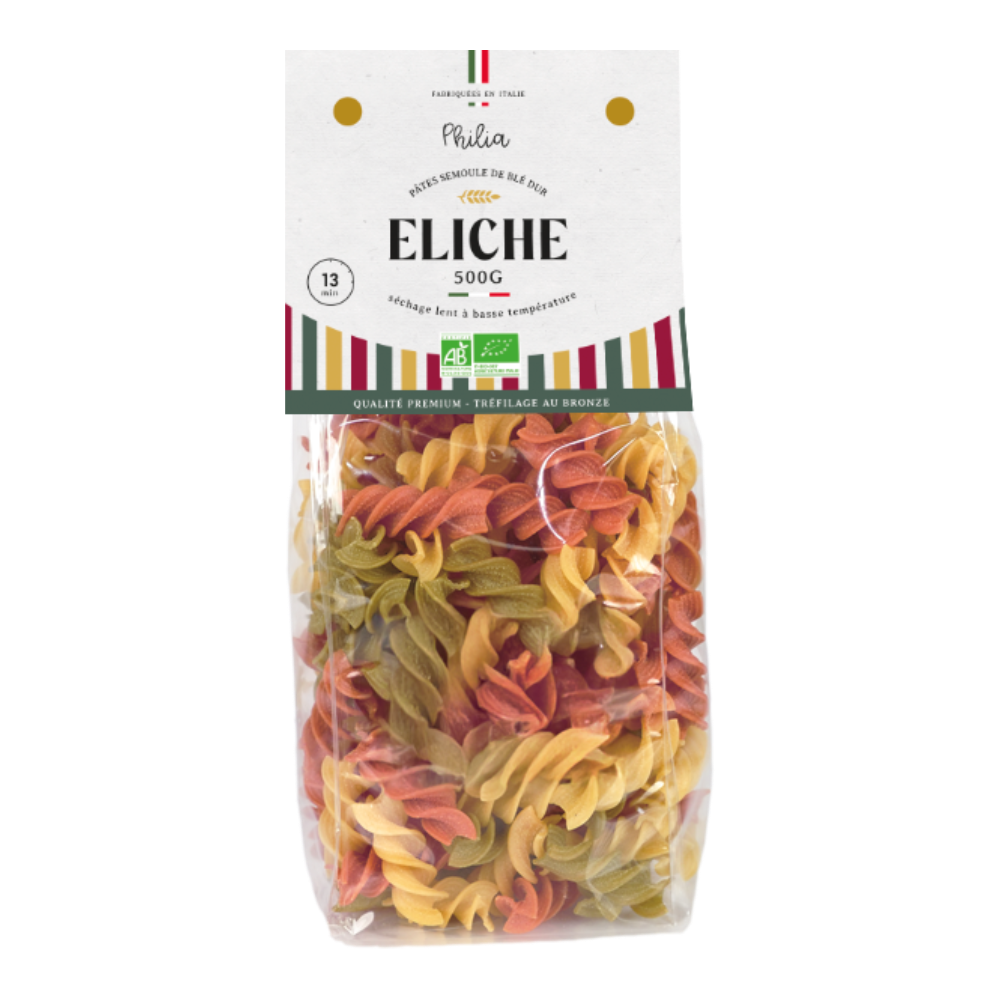 Pâtes eliche rigate tricolores bio