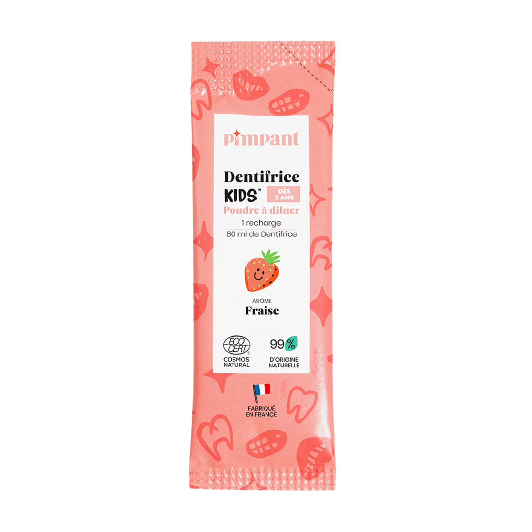 Stick recharge dentifrice fraise en poudre à diluer - avec fluor