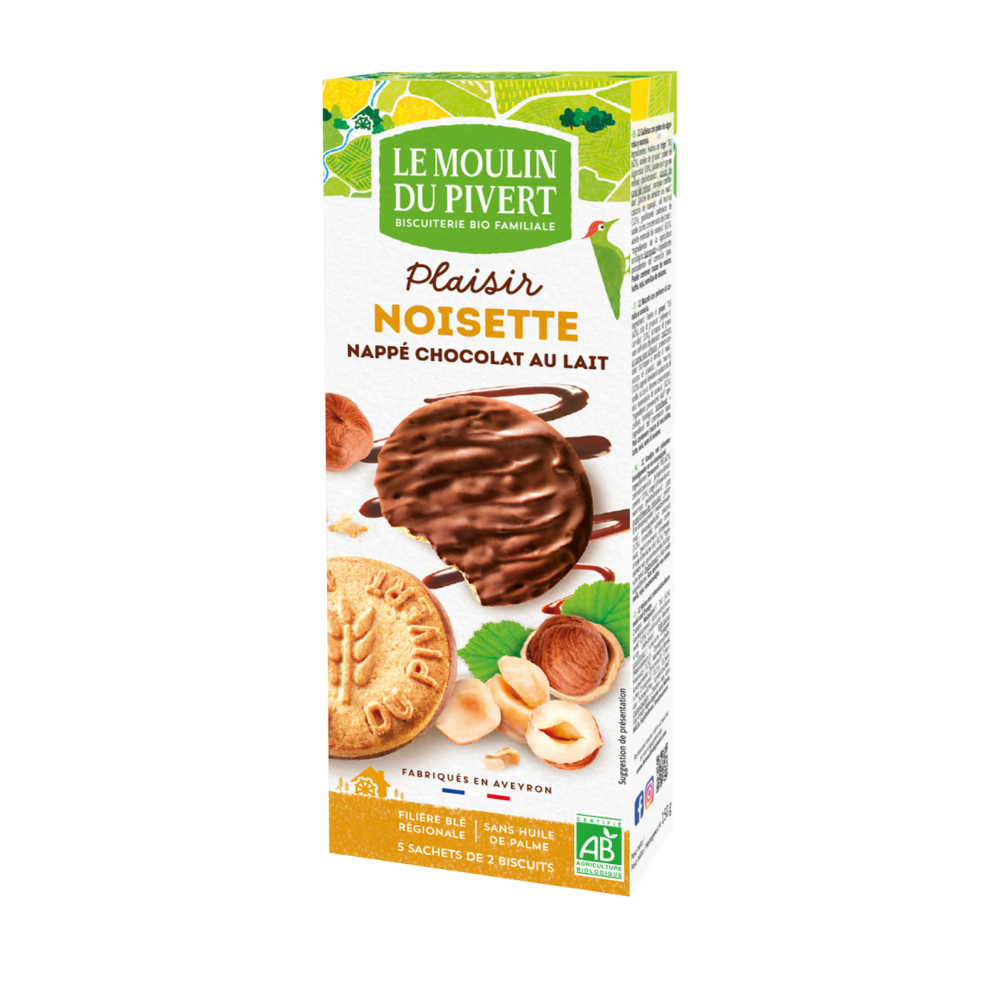 Plaisir noisette nappé de chocolat au lait bio