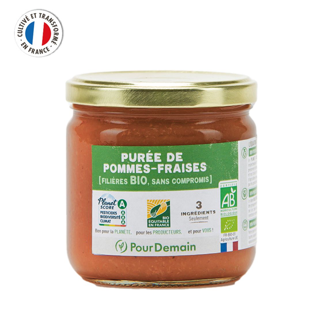 Purée pommes fraises équitable France bio