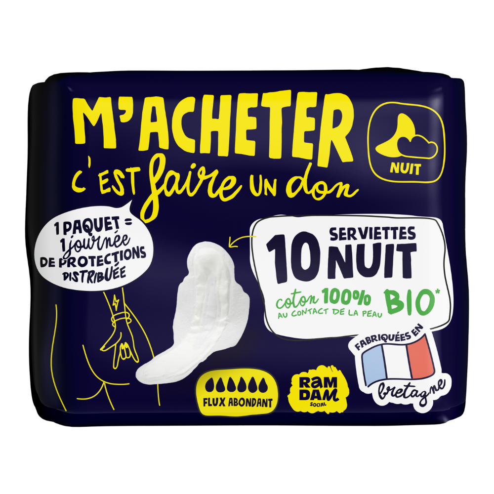 Serviettes périodiques nuit bio x 10