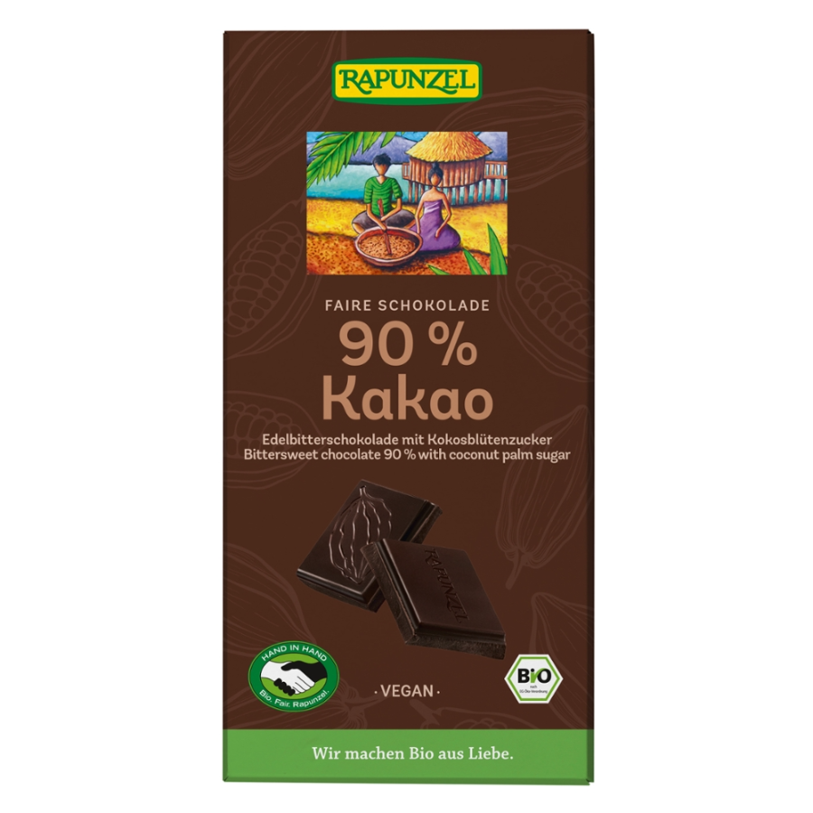Bio Schokolade mit Kokosblütenzucker 90% Kakao, vegan