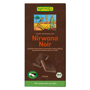 Bio Schokolade Nirwana Noir mit dunkler Praliné-Füllung, vegan
