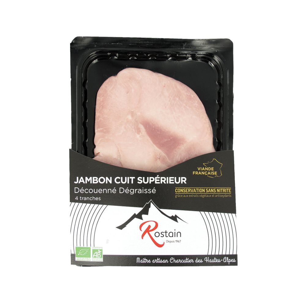Jambon cuit supérieur découenné sans nitrites bio - 4 tranches