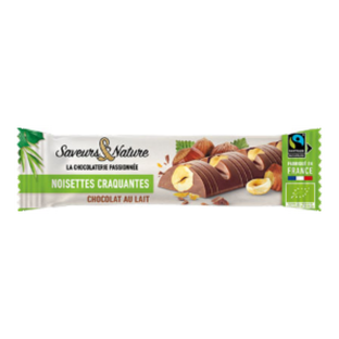 Barre de chocolat au lait incrustée de noisettes bio