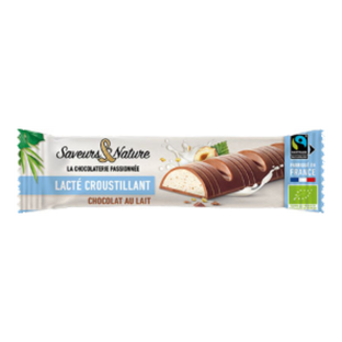 Barre lactée croustillante enrobée de chocolat au lait bio