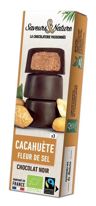 Bouchées à la cacahuète et à la fleur de sel enrobées de chocolat noir bio