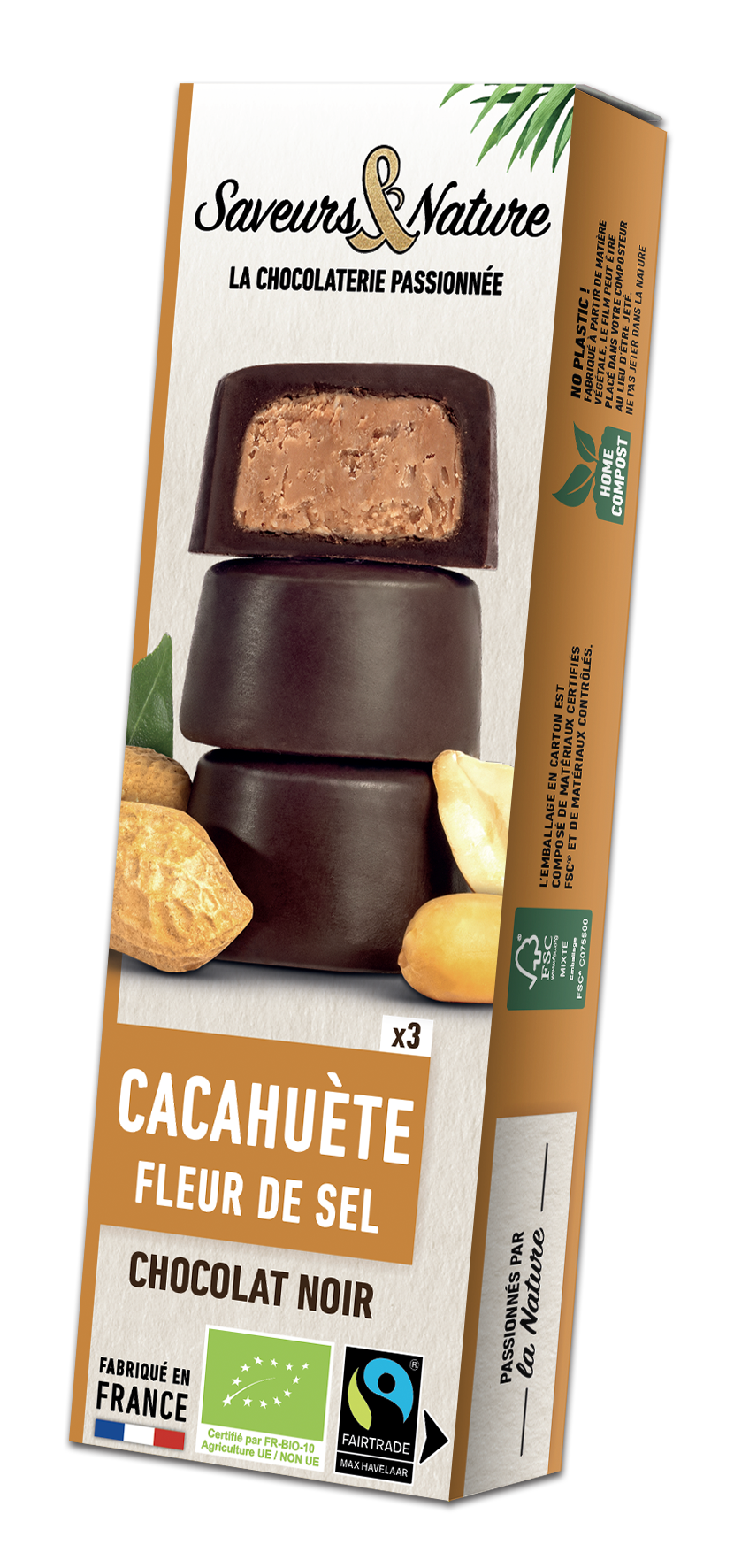 Bouchées à la cacahuète et à la fleur de sel enrobées de chocolat noir bio