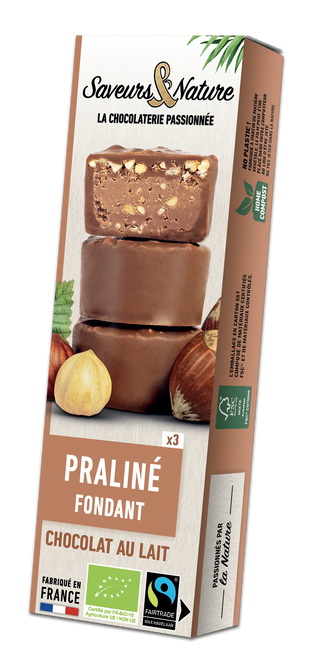 Bouchées pralinées noisette enrobées de chocolat au lait bio