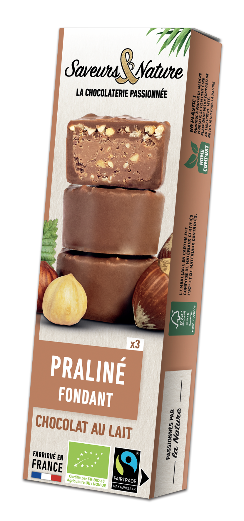 Bouchées pralinées noisette enrobées de chocolat au lait bio
