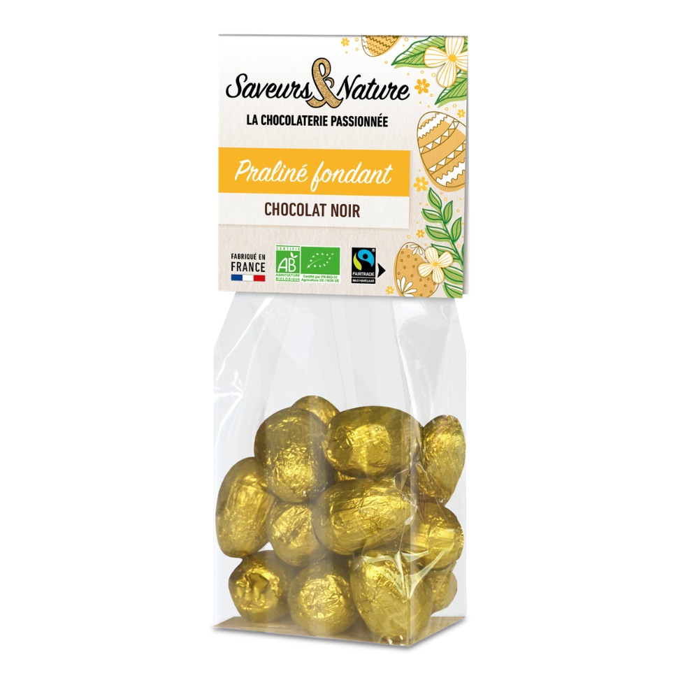 Sachet petits œufs pralinés chocolat noir 55% bio
