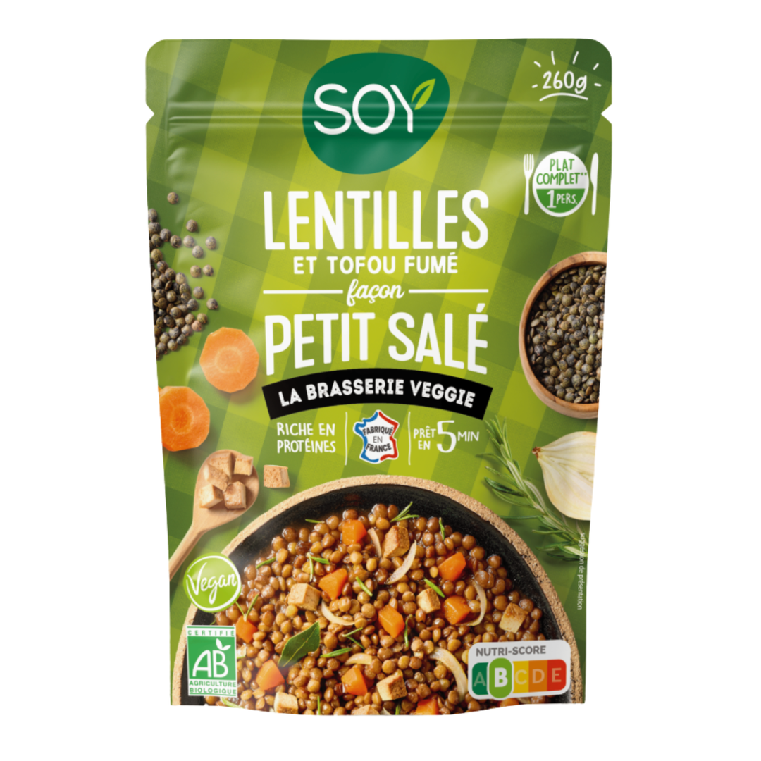 Doy lentilles et tofu fumé façon petit salé bio