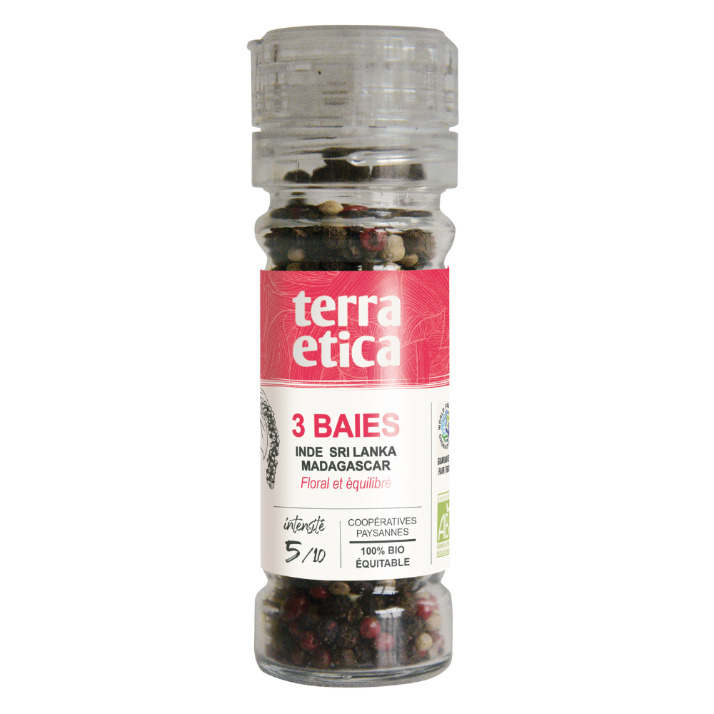 Moulin poivre 3 baies en grains bio équitable