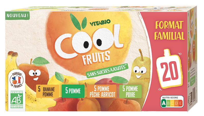 Gourdes multiparfums format familial 4 recettes (pomme/poire/abricot/banane) Bio