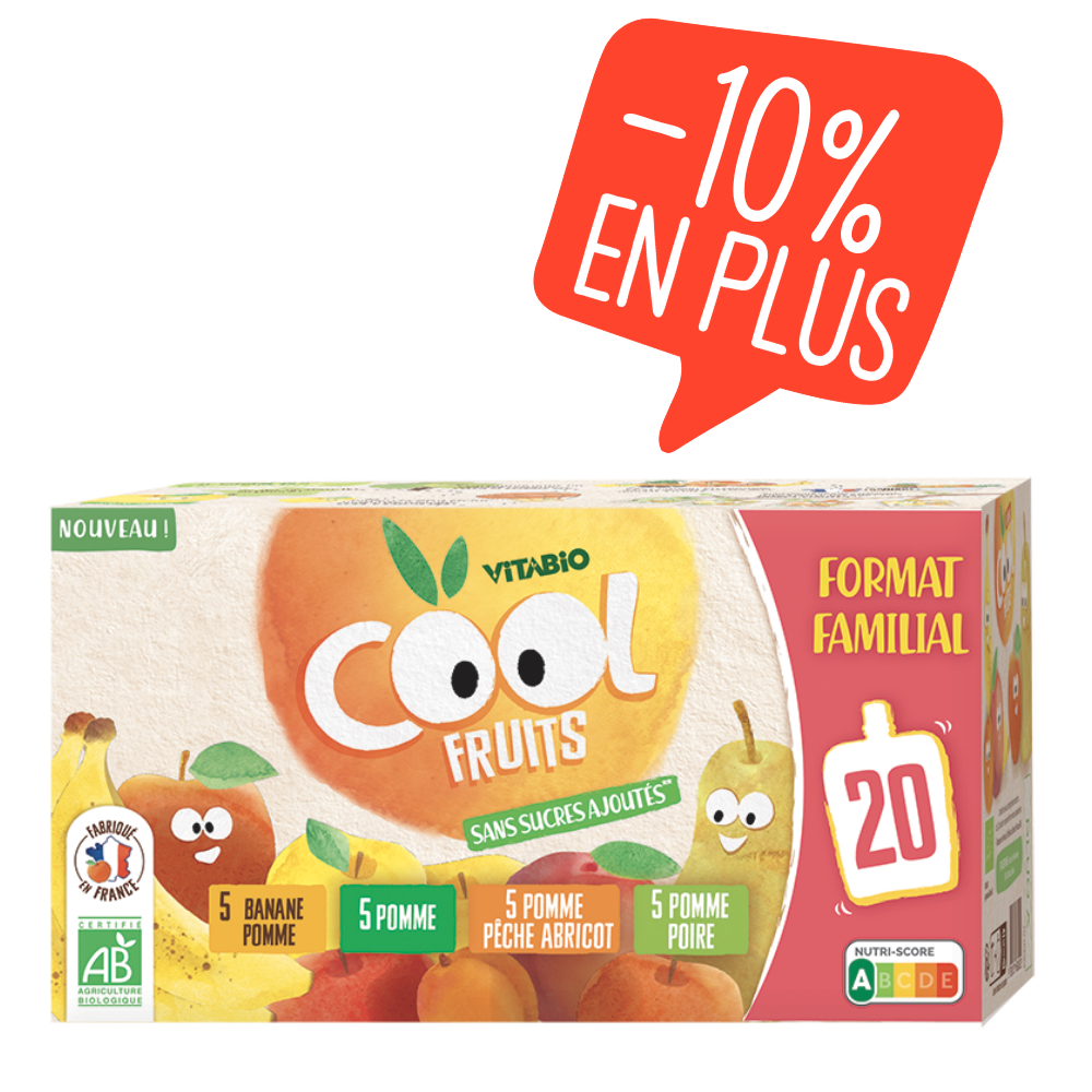 Gourdes multiparfums format familial 4 recettes (pomme/poire/abricot/banane) Bio