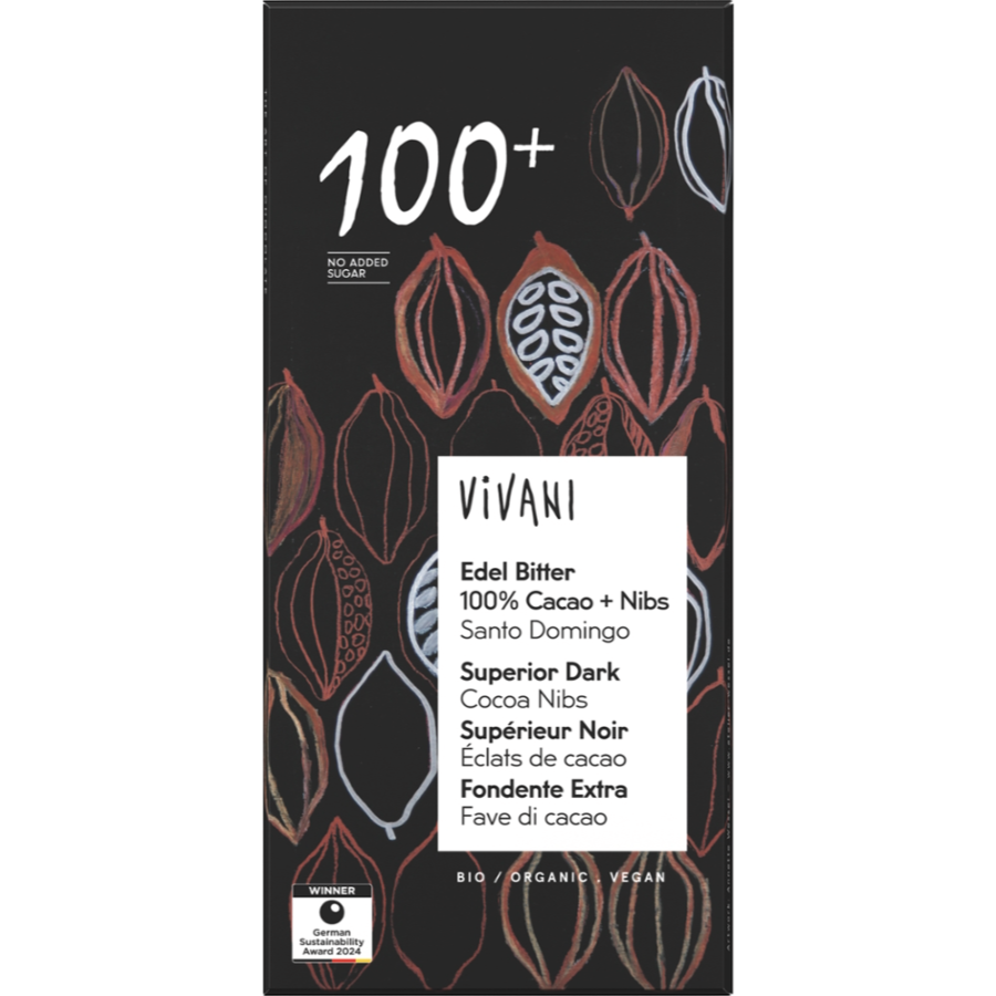 Bio Schokolade Edel Bitter Cacao + Nibs 100% Kakao, vegan