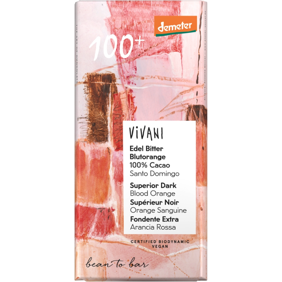Bio Schokolade Edel Bitter Blutorange 100% Kakao, vegan