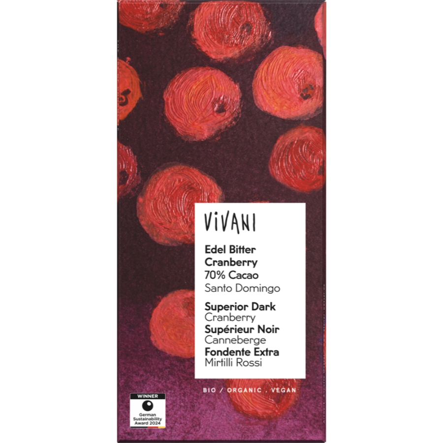 Bio Schokolade Edel Bitter Cranberry 70% Kakao, vegan