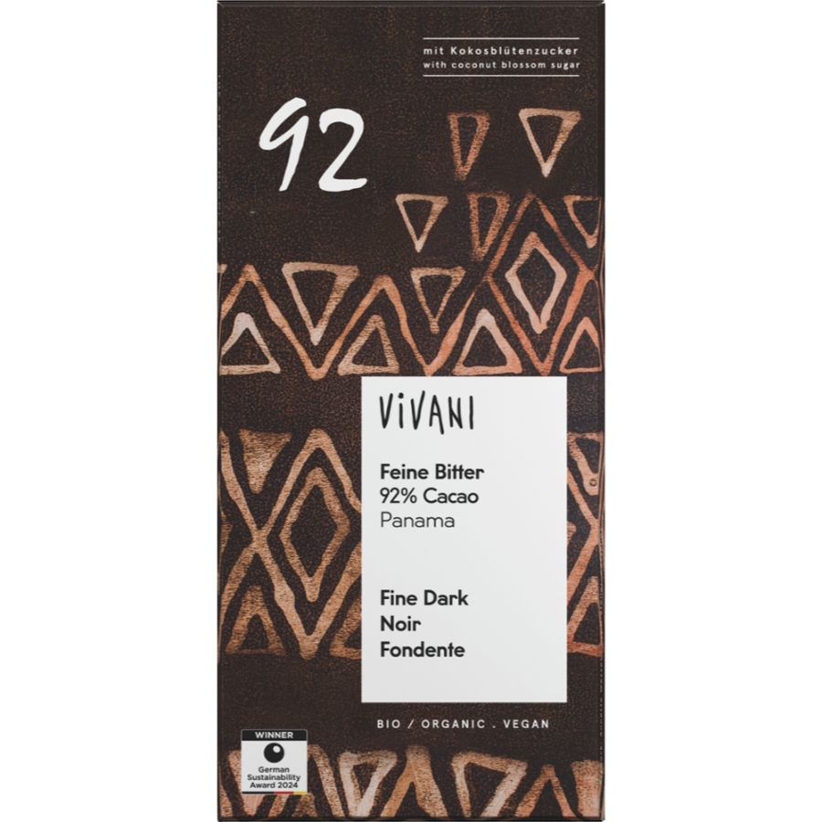 Bio Schokolade Feine Bitter 92% Kakao, vegan